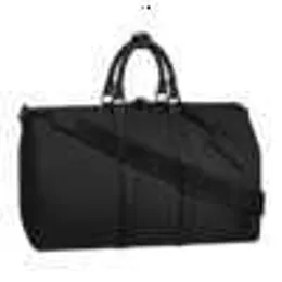 Barnväskor lyx varumärke Men Keepall 50 Black Leather Travel Bag M21420