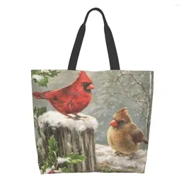 Alışveriş çantaları kadın omuz çantası kış kardinal karlı ağacı büyük kapasiteli bakkal tote bayanlar