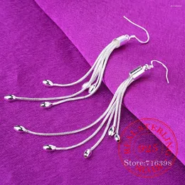 Dangle Earrings 925 Sterling Silver Tassel Chain Charm Beads drop for lady whided egange partyファッションジュエリー