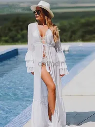 Women Beach Wear Sexy Bikini Cover-Ups Long White Multiyer Maniche a volant Abito da spiaggia Elegante Women Beach Wear Swim Cover Up D5 D240501