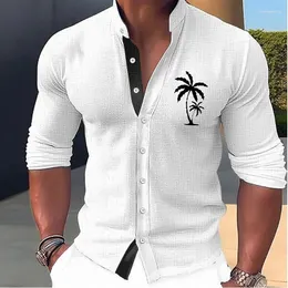 Herren lässige Hemden 2024 Mode Muskel Sport Hemd Hawaiian Kokosbaum Vogel Design Einfaches weiches bequemes Top -Knopf -Langarm