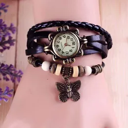 Armbandsur antika kvinnor läder inslagna armband kvinnor kvarts handled damer klocka gåva relojes de mujer d240430