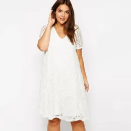 Plus Size Summer Elegant Lace Dres Kort ärm Loose Casual Swing Dress Knälängd för alla tillfällen 6xl 7xl 8xl 240430