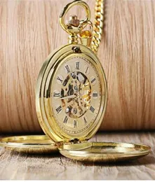 Navidad Christmas Gift Smooth Mechanical Pocket Watch Full Gold Color Men Women Retro Fob Hand Wind Double Hunter25898742875