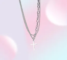 Chokers Hip Hop Double Chain Metal Key Cross Naszyjnik dla kobiet mężczyzn Biżuteria Punk Choker Party Akcesoria Xmas GIF7425851