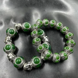 Strand Retro тибетский серебряный зеленый инкрустанный имитация нефрита.