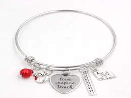 Whole Stainless Steel Bracelet Adjustable Wire Bangle Book Ruler Teacher Charm Bracelet Bangle Women Jewelry Teachers Gift8420438