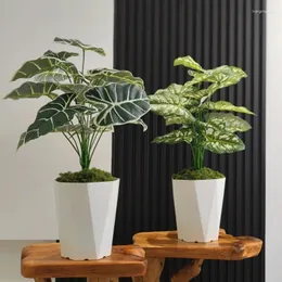 장식용 꽃 50cm 큰 인공 녹색 식물 가짜 열대 15 가지 진짜 터치 트리 잎 홈 정원 장식을위한 플라스틱