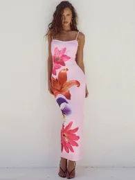 Mozision Floreal Print Long Dress for Women Gown Summer Spaghetti Strap Sleeveless Backless Bodycon Sexig Midi Elegant 240428