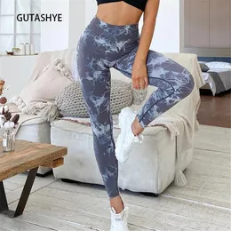 Gutashye Tie Dye Sport Legging Gym Yoga Seamless Pants Sportswear Clothes Stretchy Hip Fitness Activewear 240426