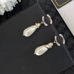 Luxury Crystal Pearl Eardrop Earrings Stud Fashion Top Quality Brand Earrings Designer Copper Earring Letter Jewelry Women Coffee Gold Plated Love Gifts Jewelry