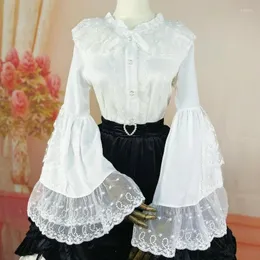 Blusas femininas vintage gótico doce lolita renda bordando camisas