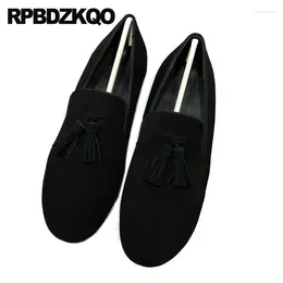 Casual Shoes Big Size Round Toe Tassel Loafers 45 Party Fringe Chic Holiday Velvet Wide Fit Men Flats Slip On British Smoking Slippers