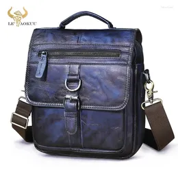 Bag Luxury Original Läder Male Fashion Blue Messenger Design Travel Cross-Body 9.8 "Tablet Tote Mochila Satchel 039