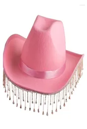 Beretti Cappello Fedora vintage Unisex Felt Ladies Cappelli da cowboy con nappe di strass Western in stile Western Top Bonnet Men039s Cosplay Hatber9488042