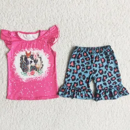 Clothing Sets Baby Girl Summer Ruffler Shorts Set Farm Print Chicken Cow Girls Boutique Toddler Outfits Fashion Kids Clothes