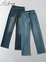 Женские джинсы Miukomiya Высокая талия прямо для женщин 2024 Весна Слух Слух Брюки с длинными джинсовыми брюками.