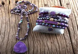 Fashion Boho Jewelry Set Semi Precious Stone Knotted Natural Stones Druzy Charm Pendant Necklace Bracelet Earrings 3829743