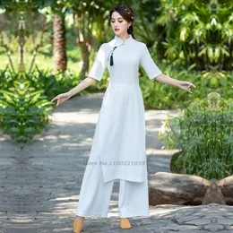 Stage Wear 2024 Chińskie tradycyjne Cheongsam Folk Dance Costume Performance Mesh Qipao Dress Pants Oriental Vintage