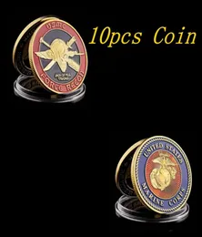 10pcs 예술 및 공예 우리 미국 해병대 챌린지 힘 Recon USMC Military Gold Plated Coin Collection4115997