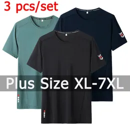 3 PCSSET Summer Tshirt Men Plus Tamanho 7xl Sport Rápido Fitness Tees Running Rould Gcond Sleeve Short Tops 110175kg 240419