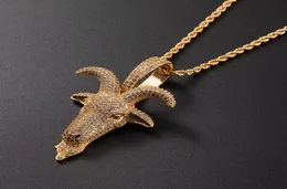 Micro Pave Animal Sheep Head Head Pendant Gold Silver Zircon Hip Hop Necklace for Men Rock Chain Jewelry9628963