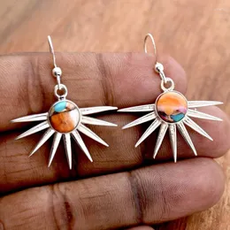 Dangle Earrings Fashion Vintage Tibetan Silver Color Tone Faux Sunflower Blue Orange Orange Women’s Jewely Personaly
