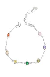 Rainbow Color Cz Station Bracelet Buzel Round Disk Charm Colorful Summer Presente 925 Silvelr Mimniam Chains para Girl7524636