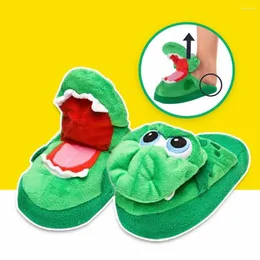 Slippers 2024 Winter Warm Indoor Shoes Funny House Open Mouth Crocodile Unisex Shaped Carpet