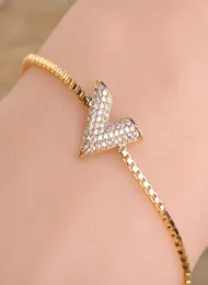 Madrry Requintado Gold Color Bracelets For Women Letter V Adjustable Charm Bracelet CZ Zircon Copper Chain Pulseira Feminina Link8431548