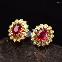 Orecchini per stalloni Luxuria creata imitazione rossa tormalina cristallo zircone fiore per donne gioielli da sposa regali di Natale