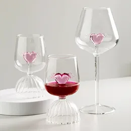 3D Pink Heart Goblet for Valentines Day Drable Wine Drinking Glass Champagne 240429