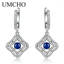 Backs Earrings UMCHO Blue Sapphire Long Clip For Women Real Silver 925 Jewelry Designer Luxury Gemstone Accessories 2024