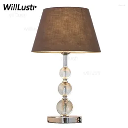 Table Lamps Modern Crystal Lamp White Coffee Embroidery Fabric Shade Chrome Fixture Desk Light Sitting Room Bedside Foyer Bedroom