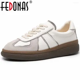 Casual Shoes FEDONAS Women Genuine Leather Sneakers Lace-Up Mixed Colors Flats Comfortable Spring Autumn Four Season Sport Woman