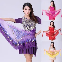 Stage Wear Dance Hip Scarf Waist Tassels Chain With Mesh Cloth Egyptian Belly Dancing Wrap Skirt Sequins