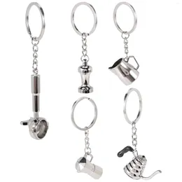 Förvaringspåsar 5st Creative Barista Coffee Tamper Keychain Espresso Portafilter Moka Pitcher Keyring Portable Accessories Gift