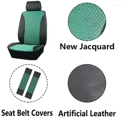 Car Seat Covers Green Jacquard & Leather Universal 2 Front Cover With Belt Fit For Most SUV Accessories Interior