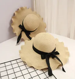 أزياء القوس عقدة النساء قش القبعة الصيف في الهواء الطلق حماية الشمس القبعات الشخصية قبعات واسعة الحافة مع ribbon5365896