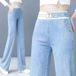 Kvinnors jeans mode raka kvinnliga casual baggy wide ben denim byxor lösa elastiska höga midja byxor pantoloner vaqueros