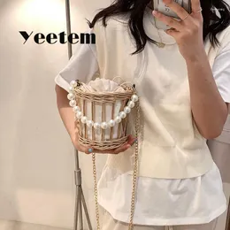 Shoulder Bags Pearl Chain Handbag Women's Bag 2024 Spring/summer Net Red Grass One-shoulder Small Square Ocean Gas Sloping