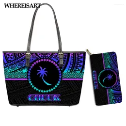 Shoulder Bags WHEREISART Chuuk Polynesian Tribal Purple Color Printing Women Bag With Purse Set Female Brand Design Bolsa Femme