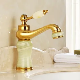 Bathroom Sink Faucets Gentlefans Modern Fashion Multi Colors Golden Jade Inlaid Short Faucet High Quality Cabinet Mixer Sale No.141