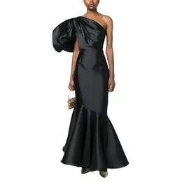Elegante lange schwarze Taft -Abendkleider mit Rüschen Meerjungfrau eine Schulter muslimische Knöchellänge Falten Reißverschluss Rückenabschluss -Prom -Kleider Partykleider für Frauen