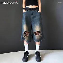 Kadınlar Kot Reddachic Yırtık Delikler Bol Jorts Kadın Bıyık Yıpranmış Geniş Bacak Denim Şort Erkek Boy Pantolon Retro Y2K Giysileri