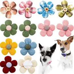 Dog Apparel 9PCS Solid Pet Bows Plaid Print Cotton Hair Accessories Grooming Puppy With Rubber Bands Headwear