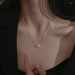 المعلقات 925 Sterling Silver Square Round Necklace Cute Chlavicle Chain Flighting Diamond Geometry Pendant Rllch Girl Girl Party Jewelry Gift