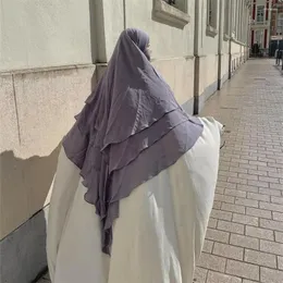 Etnik Giyim 3 Katman Khimar Müslüman Kadın Eid Dua Giyim Ramazan İslami Tepesi Burqa Headdress Nikab Niqab Abayas Hicab Eşarp