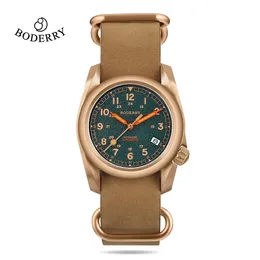 Boderry VOYAGER Field Watches Bronze Case Automatic Mechanical Watch 100M Waterproof Clock Military Vintage Wristwatch Mens 240429