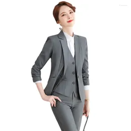 Calças de duas peças femininas Blazer cinza formal feminino feminino Negócio 3 colete de calça e jaqueta Desenvolvimento de escritórios trabalham com uniformes